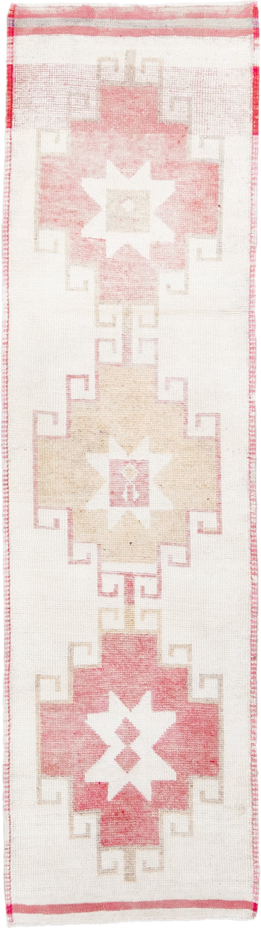 3' x 11' one-of-a-kind handmade antique Kars runner rug. Color palette: ivory, blush, beige, sand, rose, pink, red