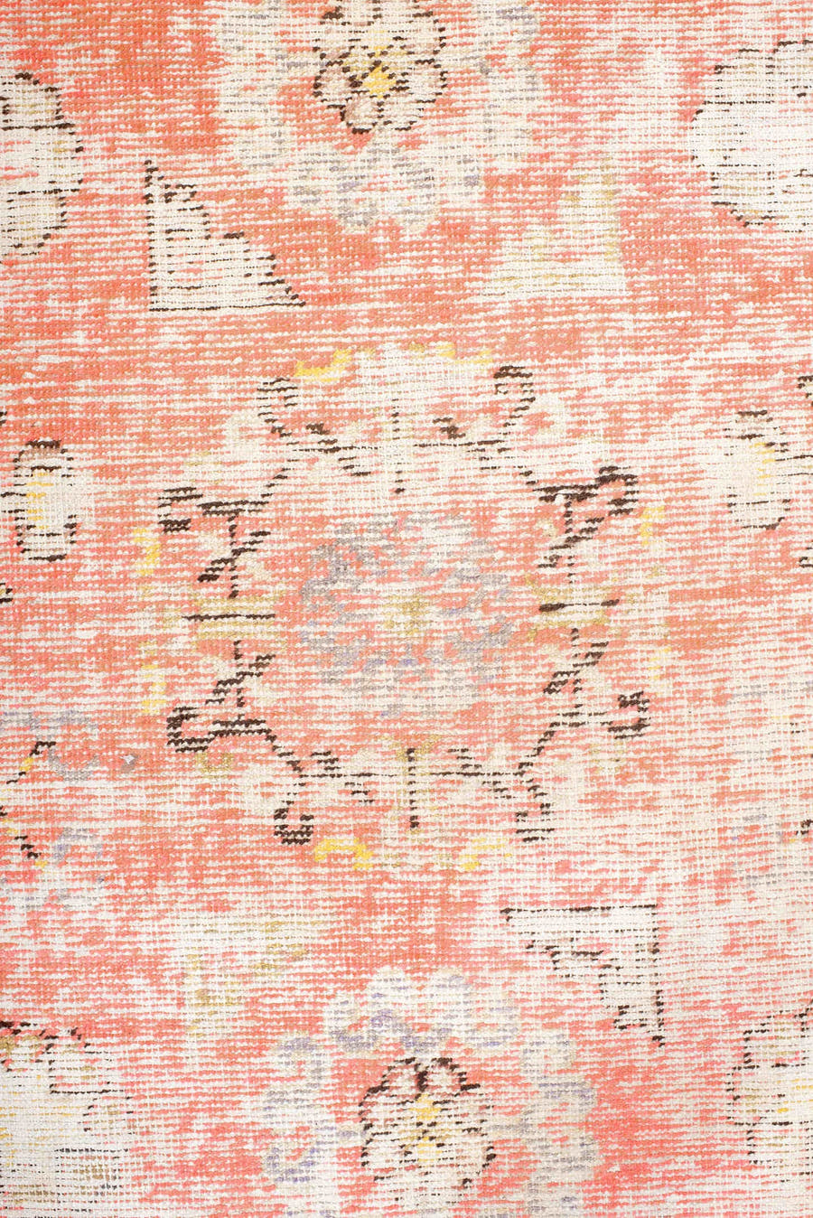 3' x 7' one-of-a-kind handmade antique Khotan rug. Color palette: ivory, coral, peach, taupe, brown, gold, charcoal