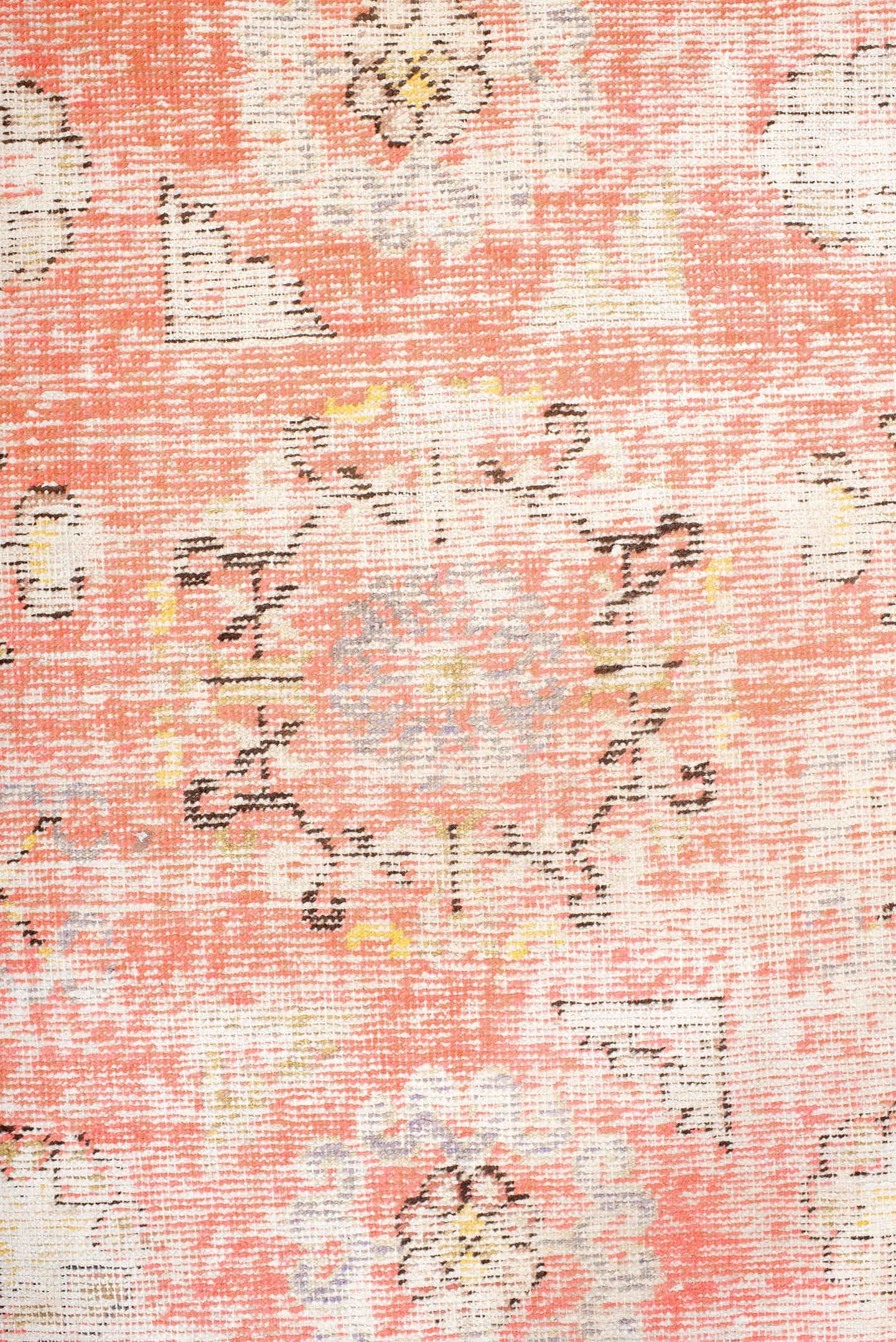 3' x 7' one-of-a-kind handmade antique Khotan rug. Color palette: ivory, coral, peach, taupe, brown, gold, charcoal