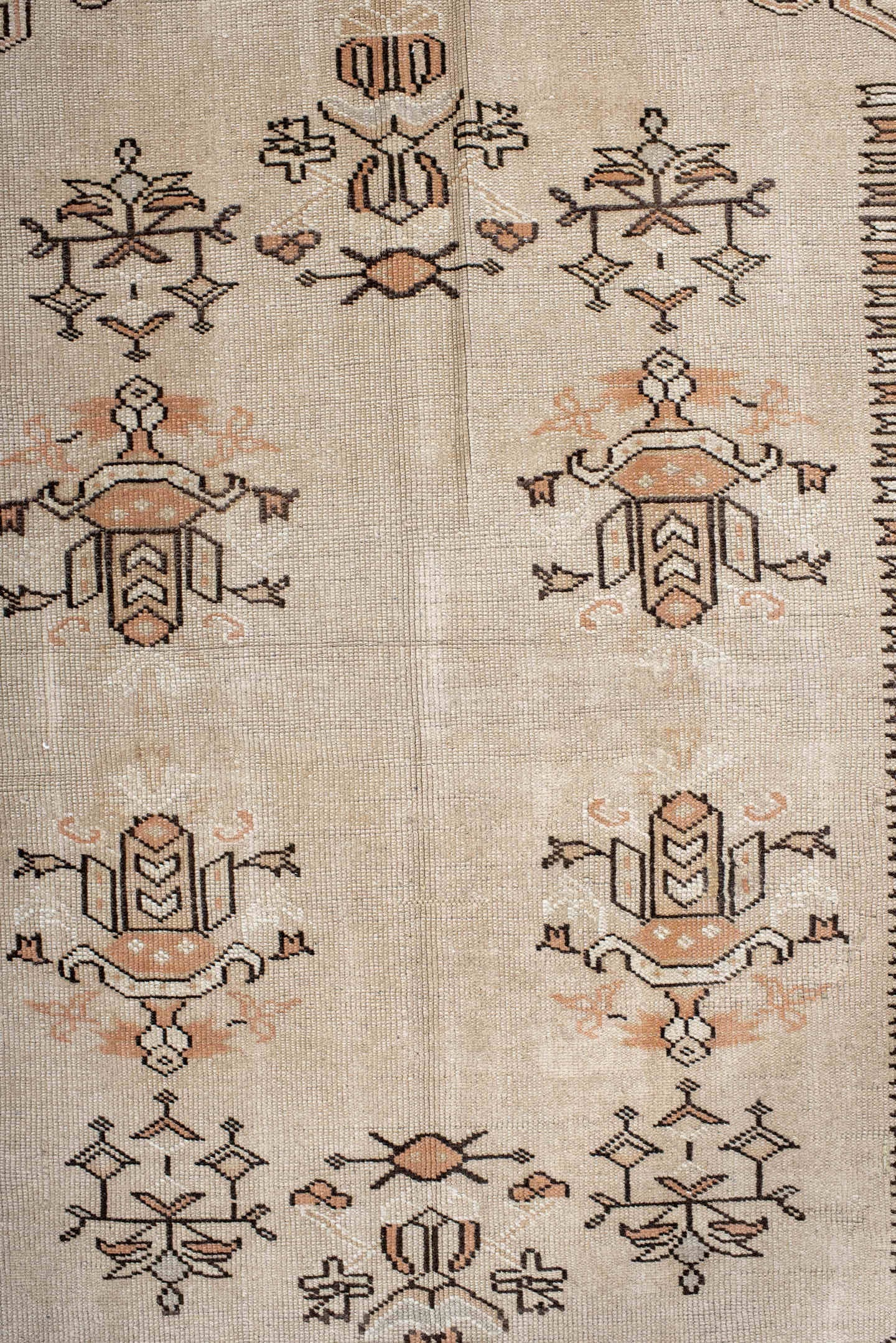 4' x 7' one-of-a-kind handmade antique Anatolian rug. Color palette: ivory, taupe, charcoal, blush, cream, pewter, beige