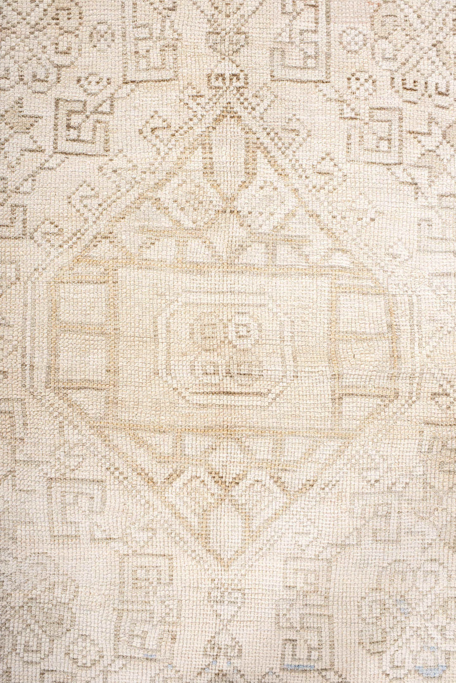 3' x 6' one-of-a-kind handmade antique Anatolian small size rug. Color palette: ivory, cream, taupe, beige, pale blue
