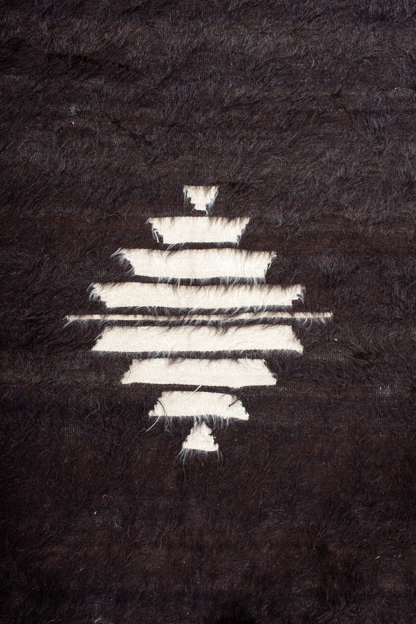 4' x 6' one-of-a-kind handmade antique Tulu small size rug. Color palette: brown, camel, ivory, charcoal, beige, gray, black