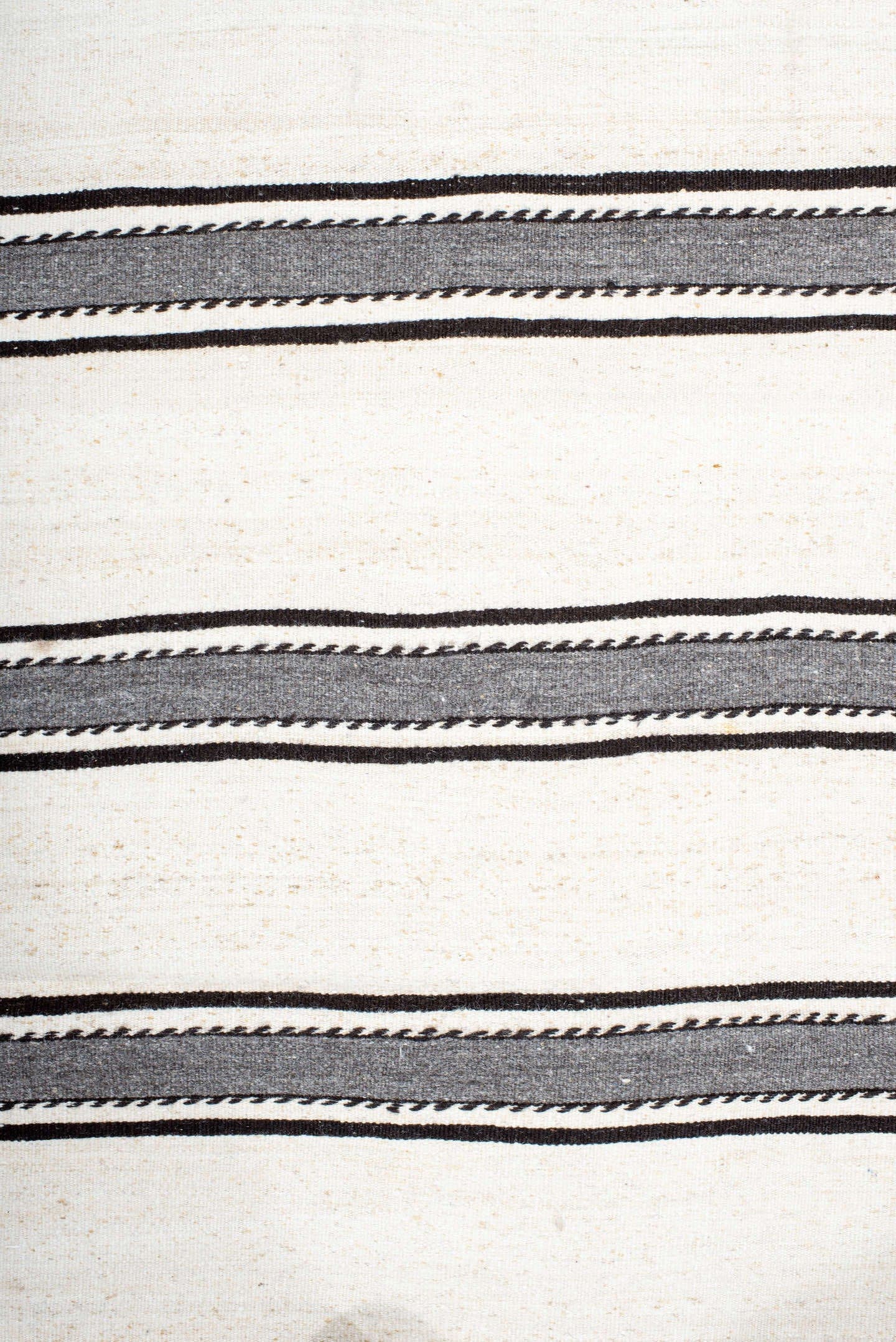 2' x 22' one-of-a-kind handmade antique Kilim runner rug. Color palette: ivory, charcoal, brown, gray, black