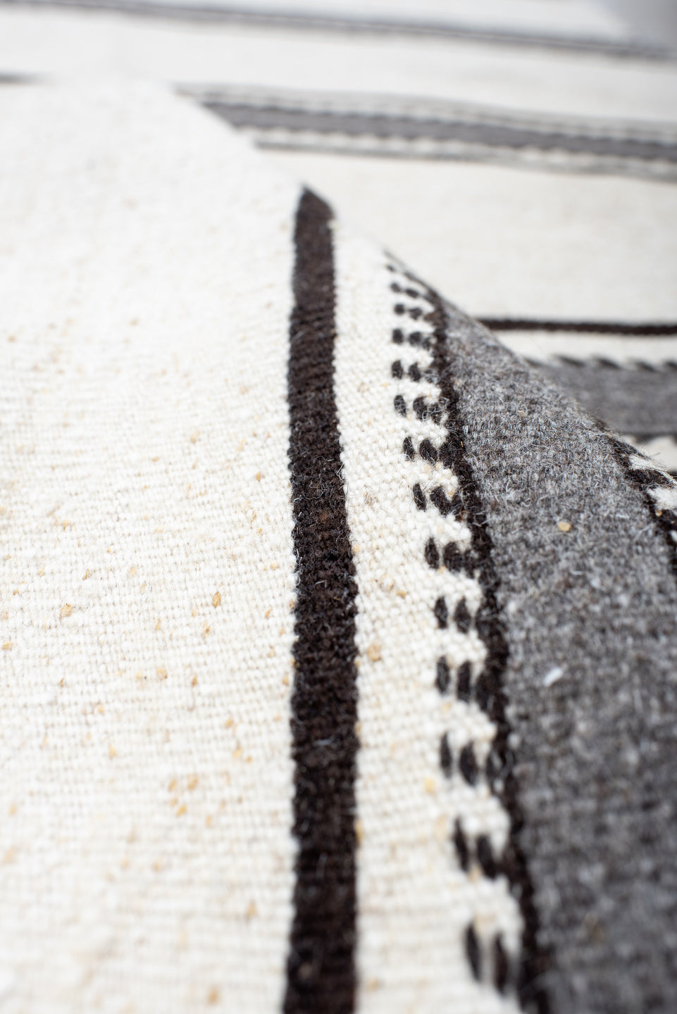 2' x 22' one-of-a-kind handmade antique Kilim runner rug. Color palette: ivory, charcoal, brown, gray, black