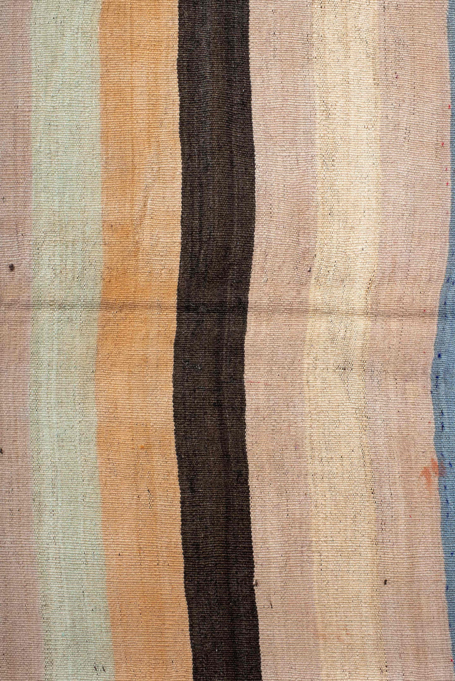 2' x 6' one-of-a-kind handmade vintage  runner rug. Color palette: ivory, pale blue, peach, brown, cream, charcoal, lavender
