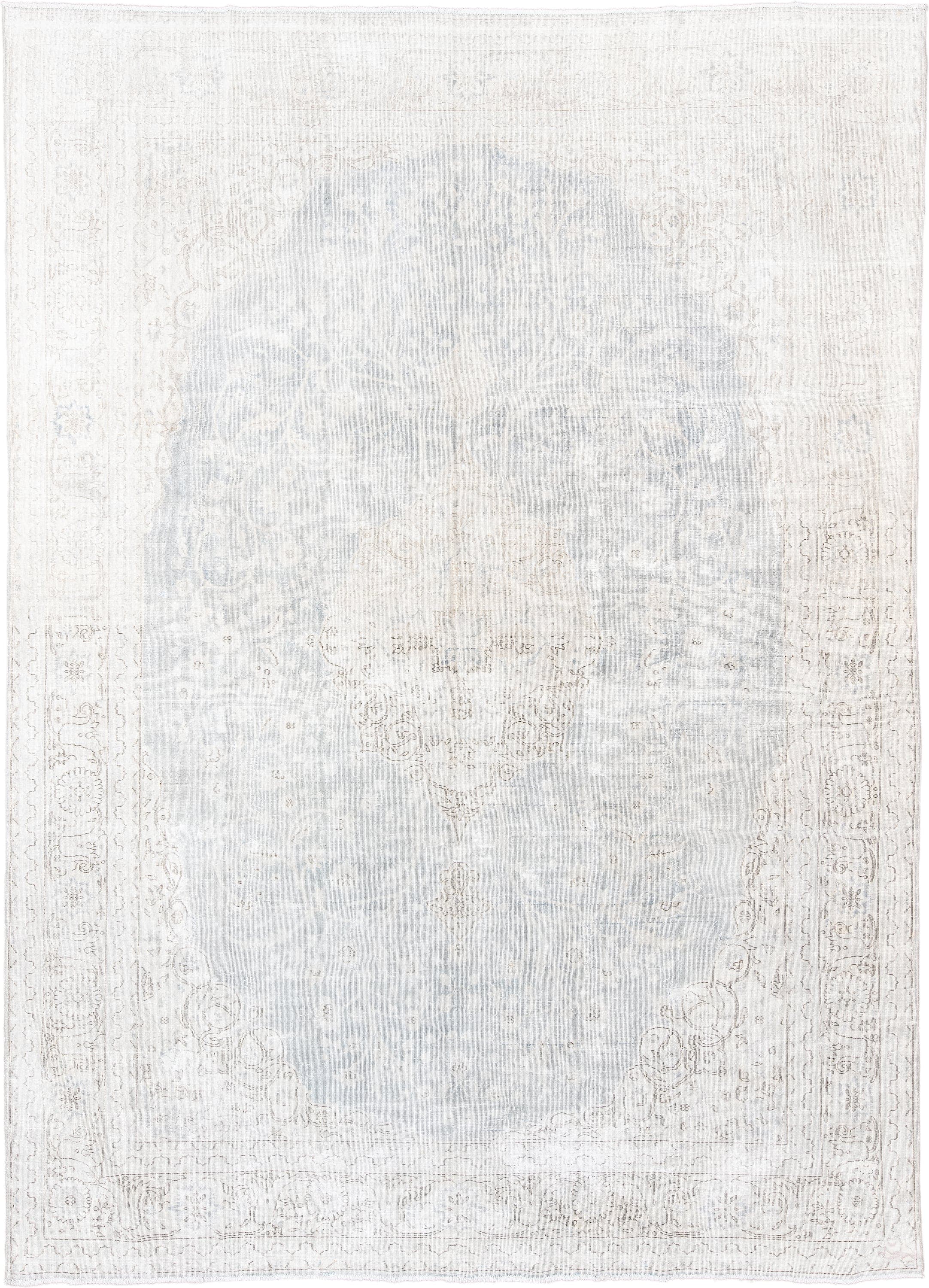 9' x 13' one-of-a-kind handmade antique Sparta large size rug. Color palette: ivory, pale blue, beige, cream, taupe