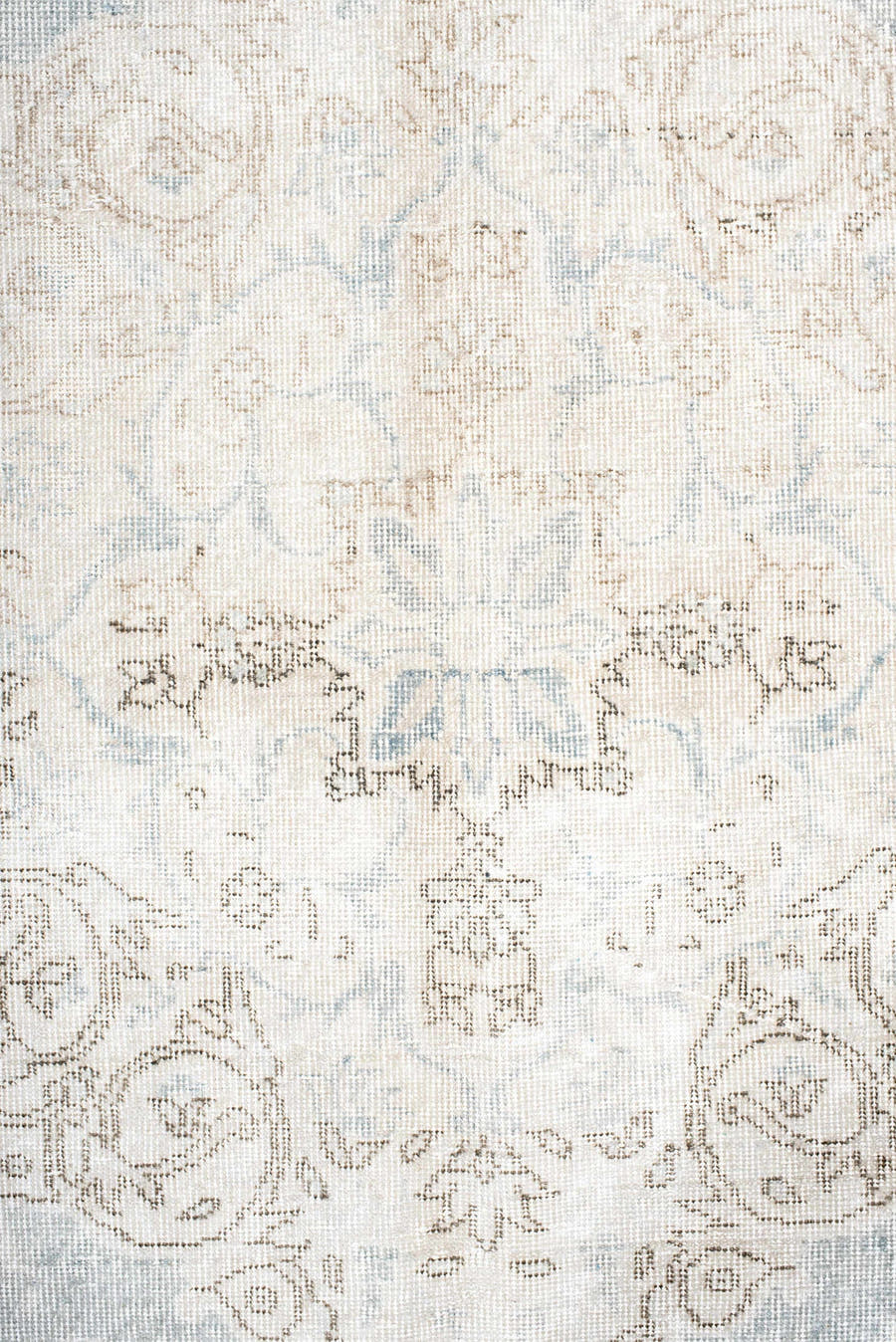 9' x 13' one-of-a-kind handmade antique Sparta large size rug. Color palette: ivory, pale blue, beige, cream, taupe