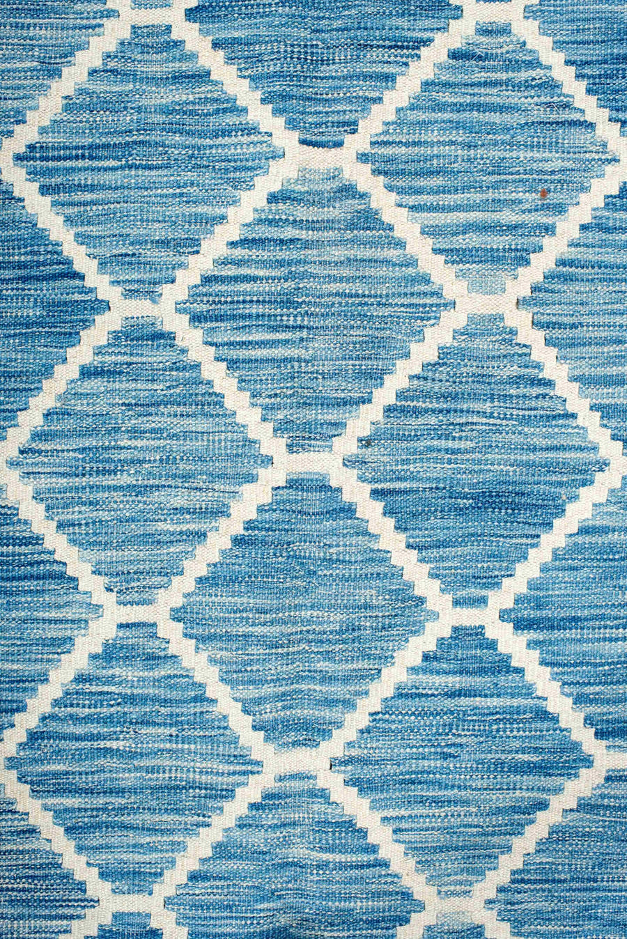 10' x 13' one-of-a-kind handmade vintage Kilim large size rug. Color palette: sky blue, ivory, aqua, light blue, teal