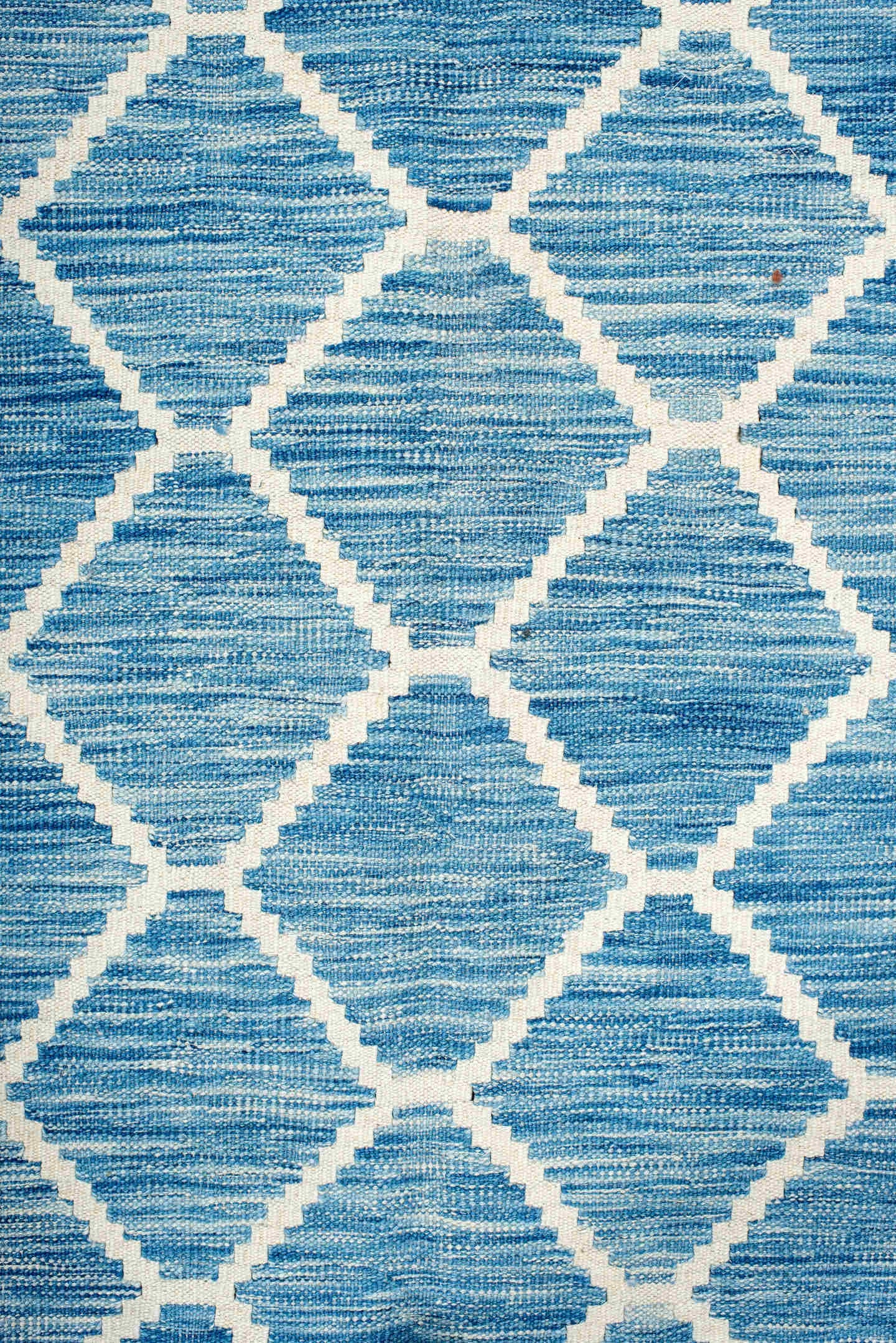 10' x 13' one-of-a-kind handmade vintage Kilim large size rug. Color palette: sky blue, ivory, aqua, light blue, teal