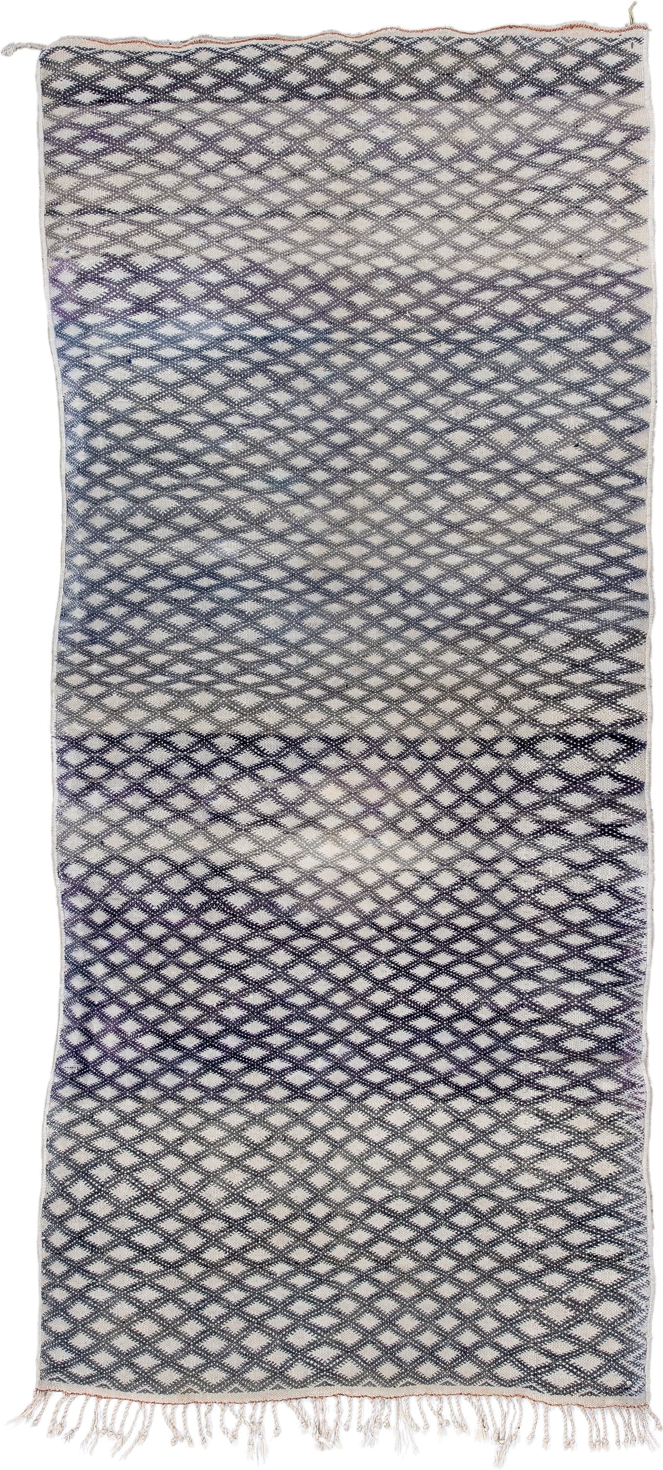 3' x 8' one-of-a-kind handmade vintage Kilim runner rug. Color palette: ivory, charcoal, slate, taupe, lavender, gray, black