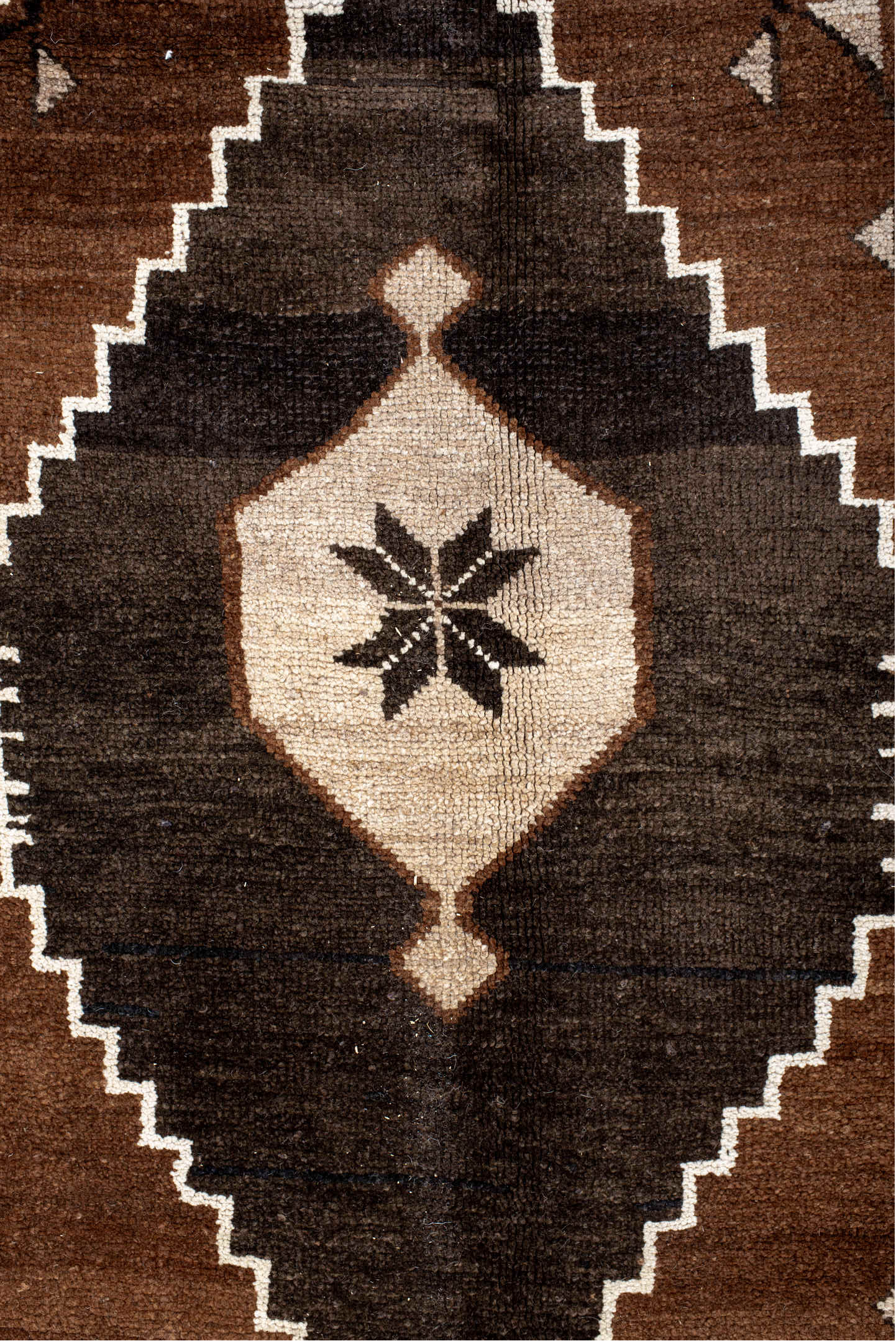 10' x 12' one-of-a-kind handmade antique Kars large size rug. Color palette: camel, ivory, brown, charcoal, taupe, beige