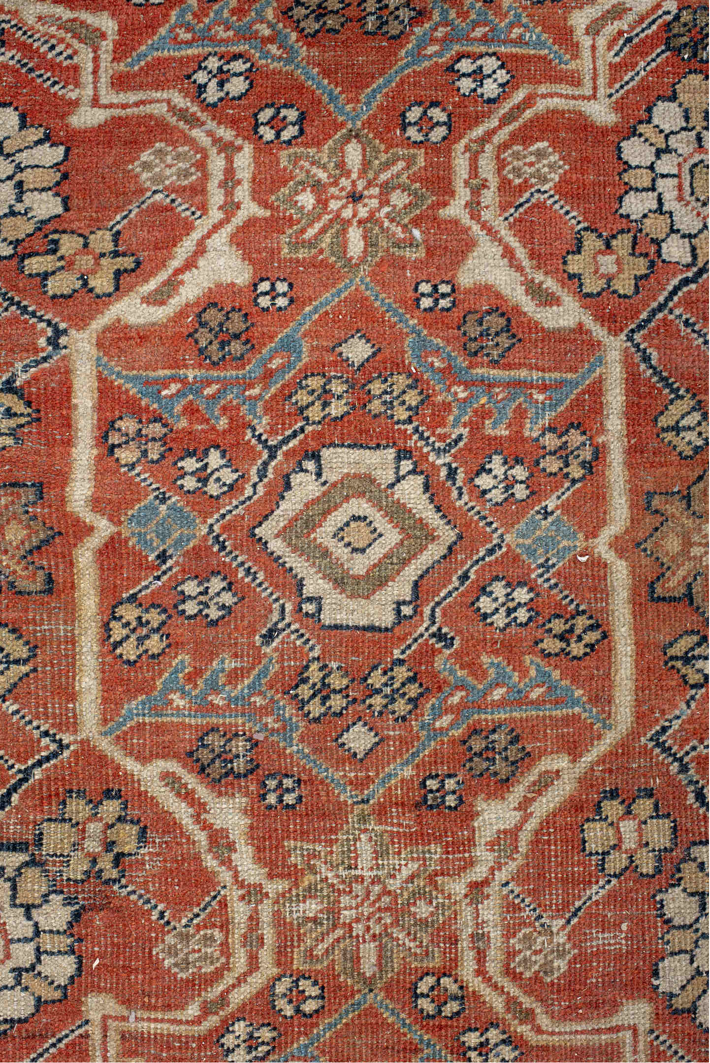 9' x 11' one-of-a-kind handmade vintage Mahal large size rug. Color palette: black, blue, brown, dim gray, gray, light gray