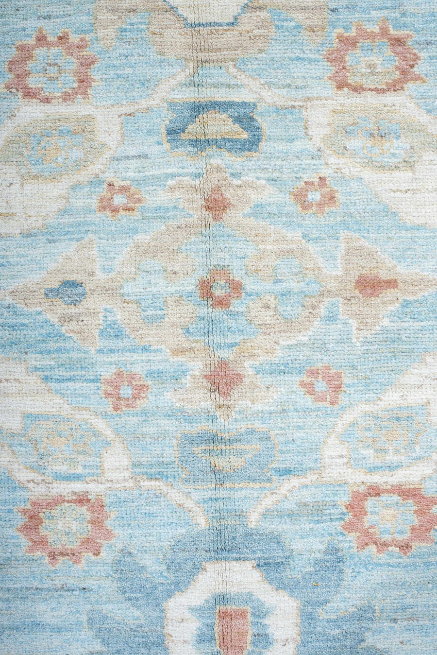 10' x 13' one-of-a-kind handmade vintage Sultanabad large size rug. Color palette: light blue, ivory, beige, sky blue, rust
