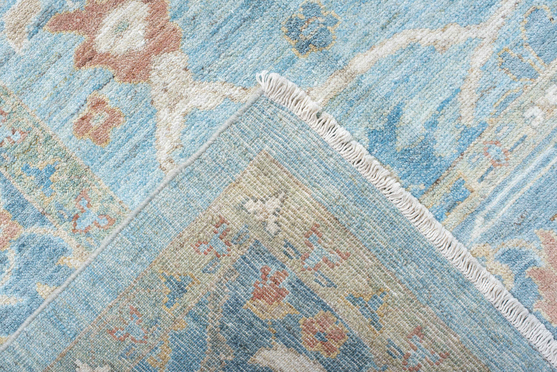 10' x 13' one-of-a-kind handmade vintage Sultanabad large size rug. Color palette: light blue, ivory, beige, sky blue, rust