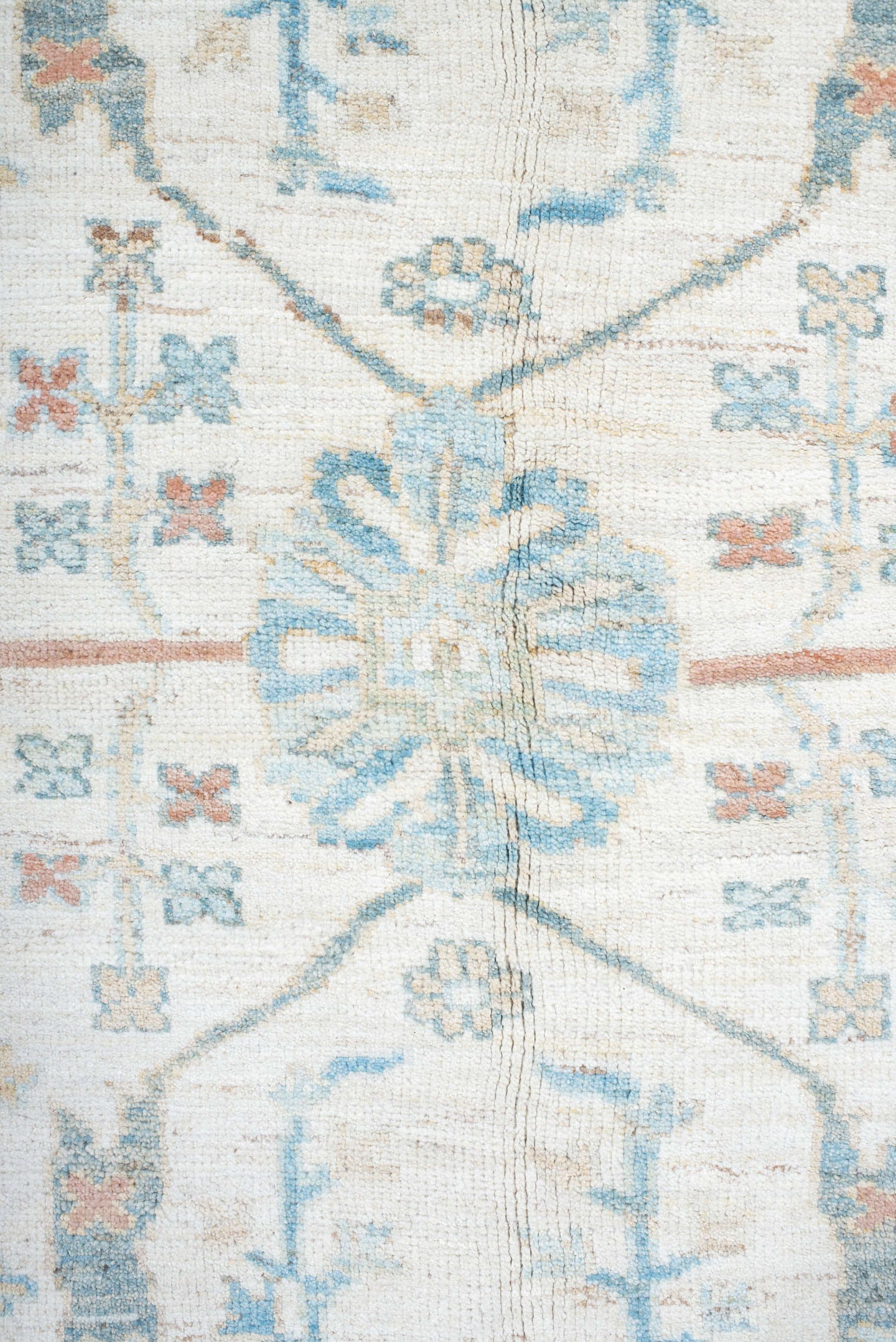 12' x 15' one-of-a-kind handmade vintage Sultanabad oversize rug. Color palette: ivory, sky_blue, aqua, taupe, coral, beige