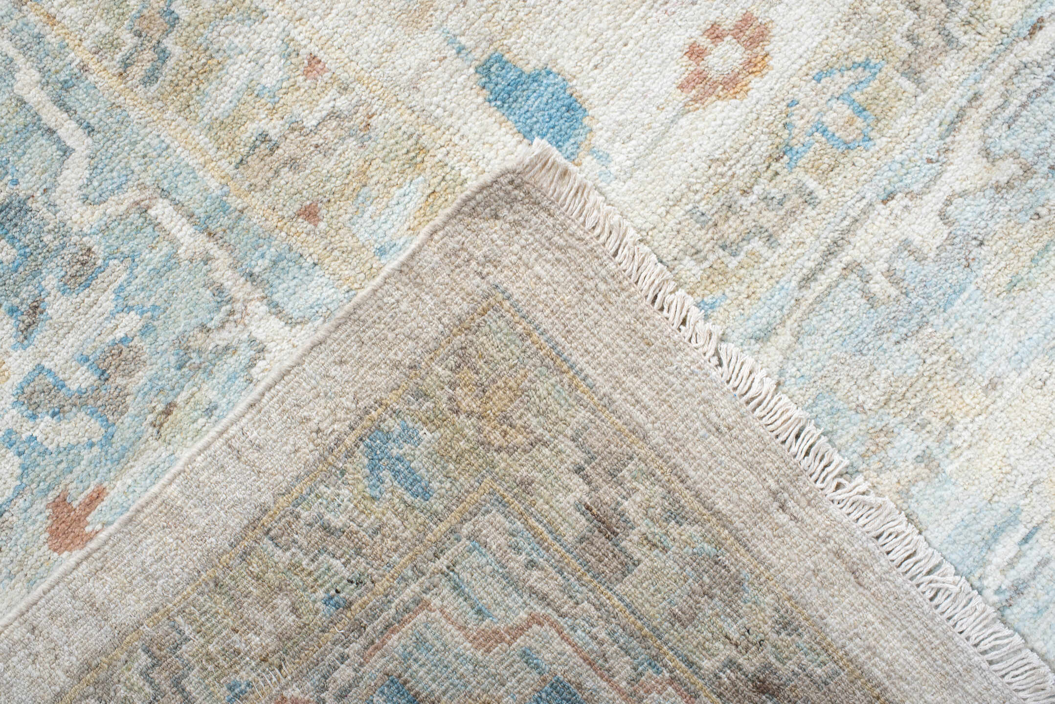 12' x 15' one-of-a-kind handmade vintage Sultanabad oversize rug. Color palette: ivory, sky_blue, aqua, taupe, coral, beige