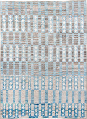 10' x 13' one-of-a-kind handmade vintage Tulu large size rug. Color palette: ivory, sky blue, taupe, gray, light blue, beige