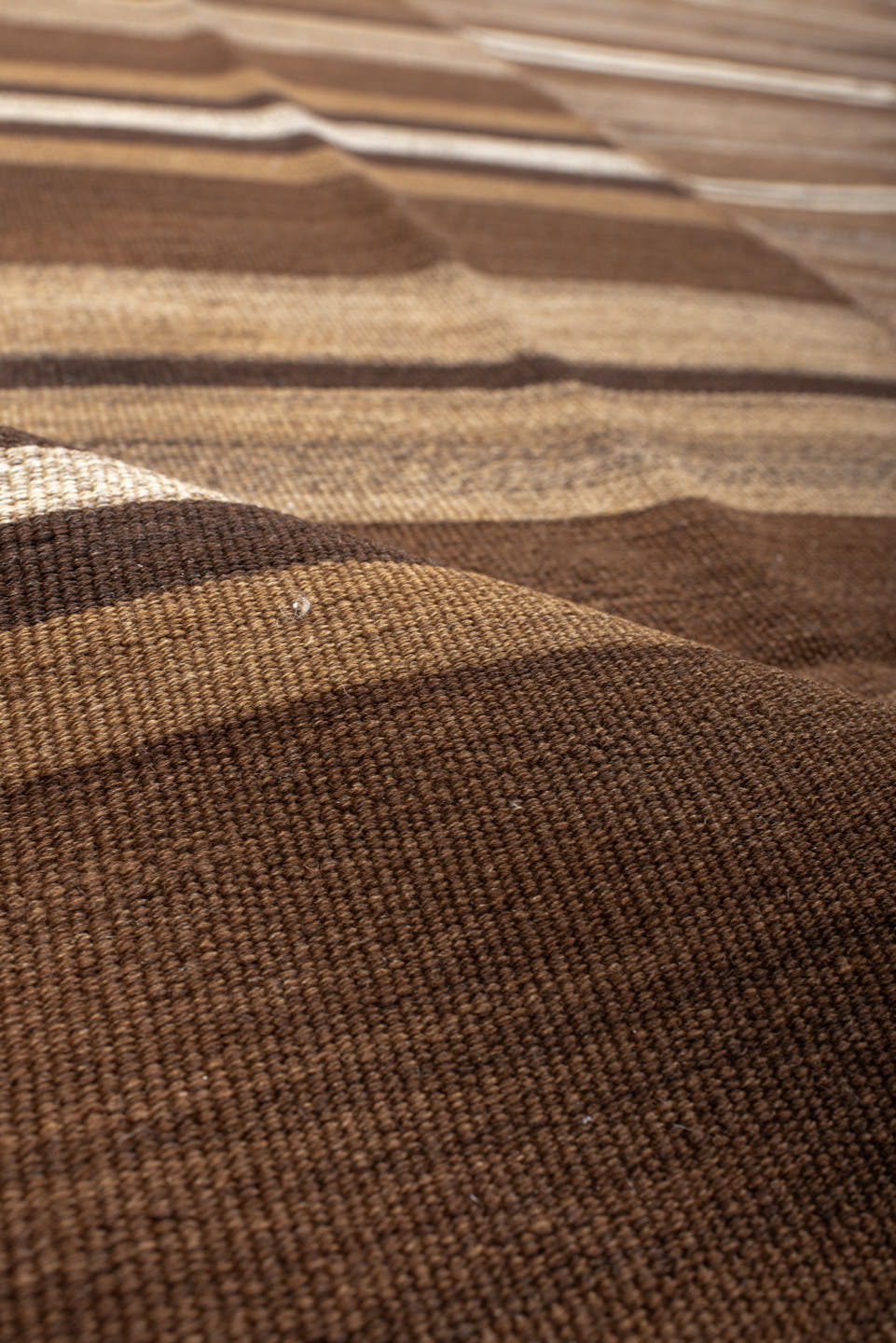 8' x 9' one-of-a-kind handmade vintage Kilim rug. Color palette: brown, taupe, camel, ivory, espresso, beige, gray, black