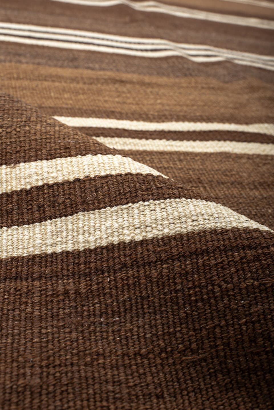 5' x 9' one-of-a-kind handmade vintage Kilim medium size rug. Color palette: brown, taupe, ivory, charcoal, camel, beige