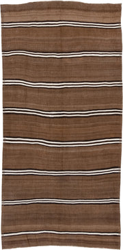 6' x 12' one-of-a-kind handmade vintage Kilim large size rug. Color palette: brown, ivory, dark_brown, taupe, beige, gray