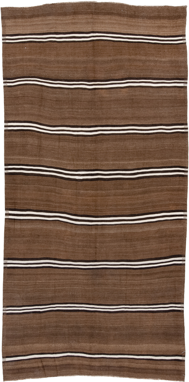 6' x 12' one-of-a-kind handmade vintage Kilim large size rug. Color palette: brown, ivory, dark_brown, taupe, beige, gray