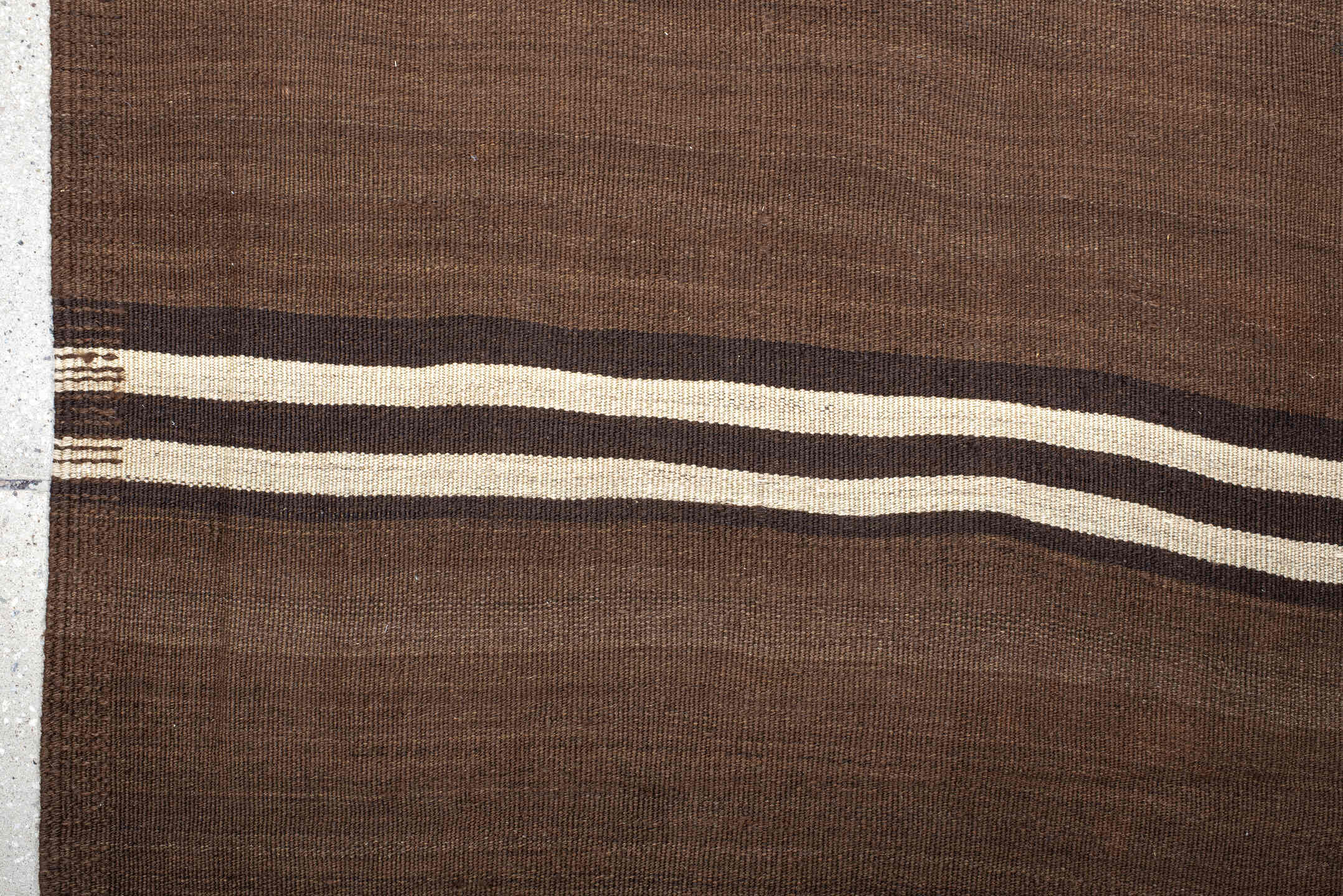 6' x 12' one-of-a-kind handmade vintage Kilim large size rug. Color palette: brown, ivory, dark_brown, taupe, beige, gray