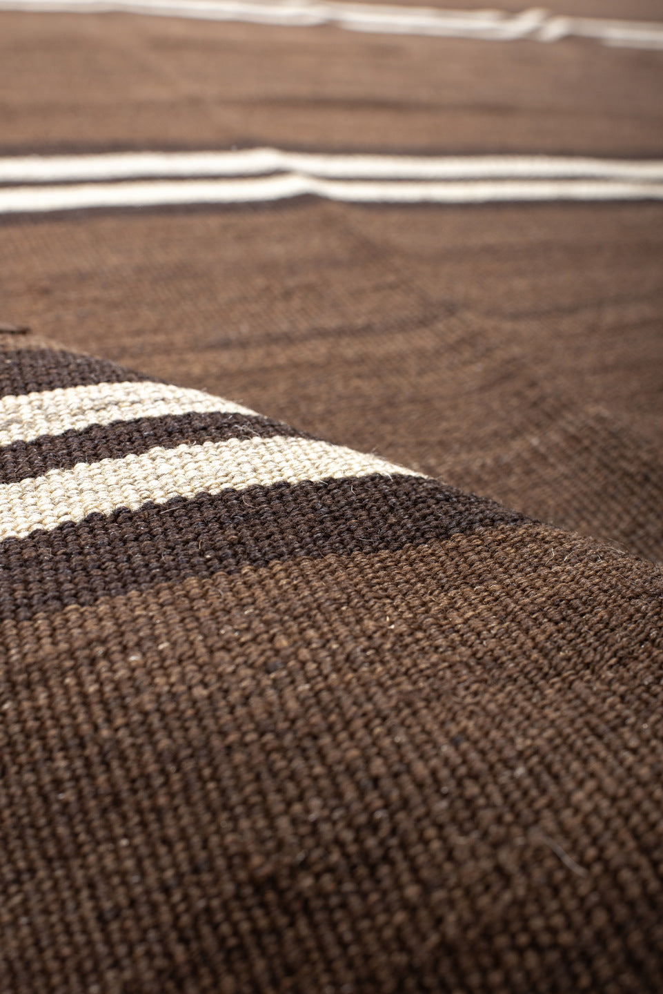 6' x 12' one-of-a-kind handmade vintage Kilim large size rug. Color palette: brown, ivory, dark_brown, taupe, beige, gray