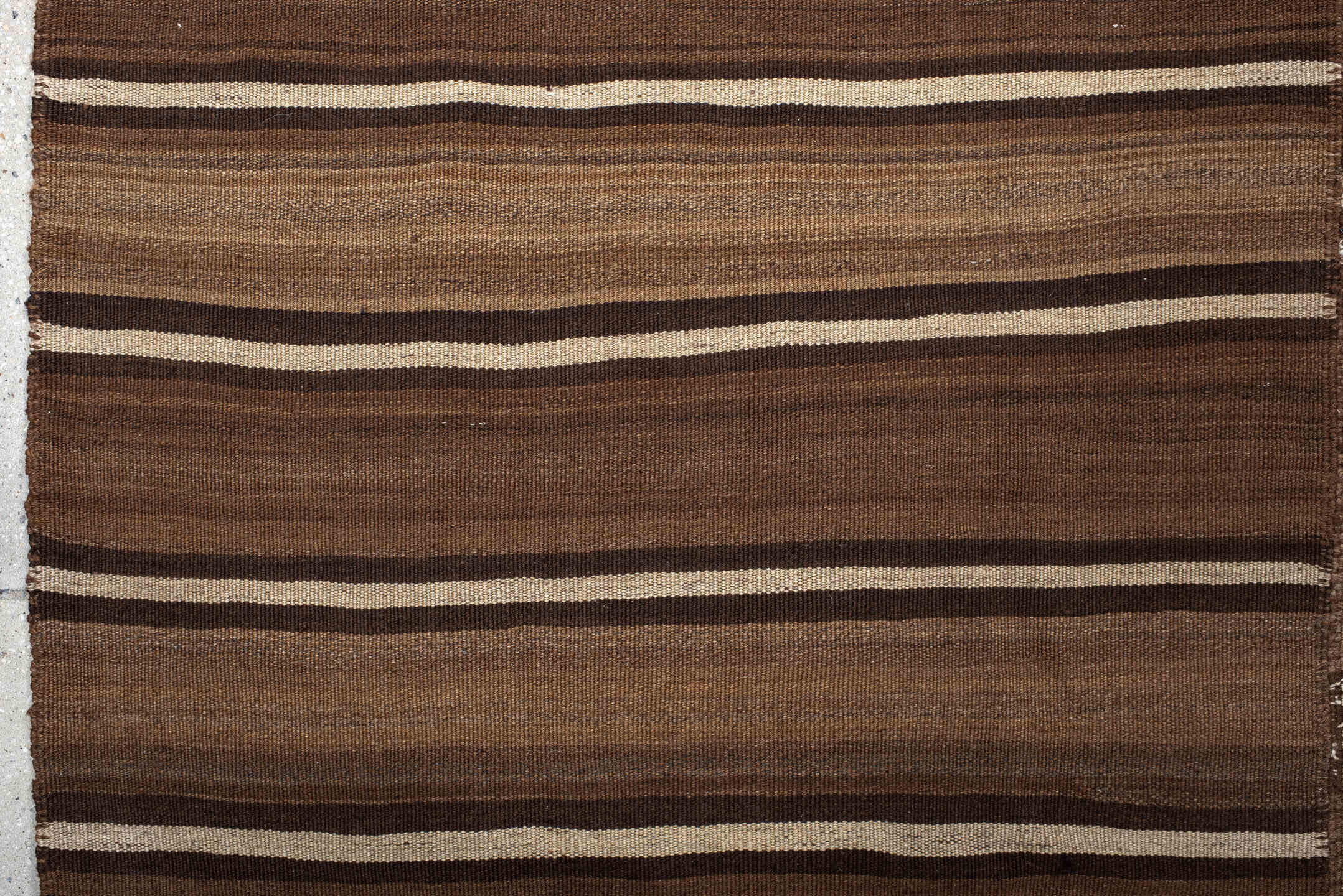 8' x 10' one-of-a-kind handmade vintage Kilim large size rug. Color palette: brown, taupe, camel, ivory, charcoal, beige