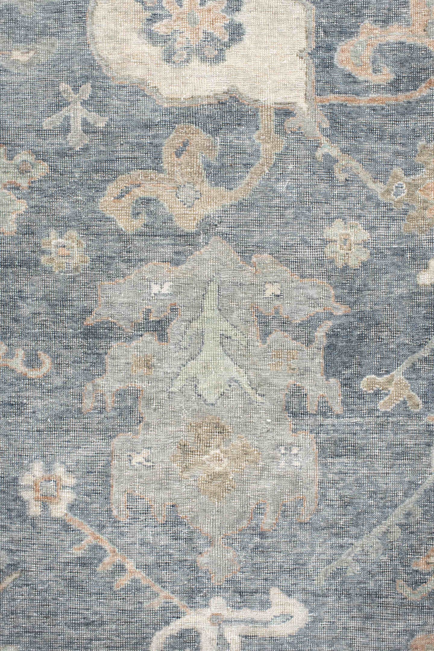 8' x 10' one-of-a-kind handmade vintage Oushak large size rug. Color palette: blue, ivory, sage, blush, taupe, beige, slate