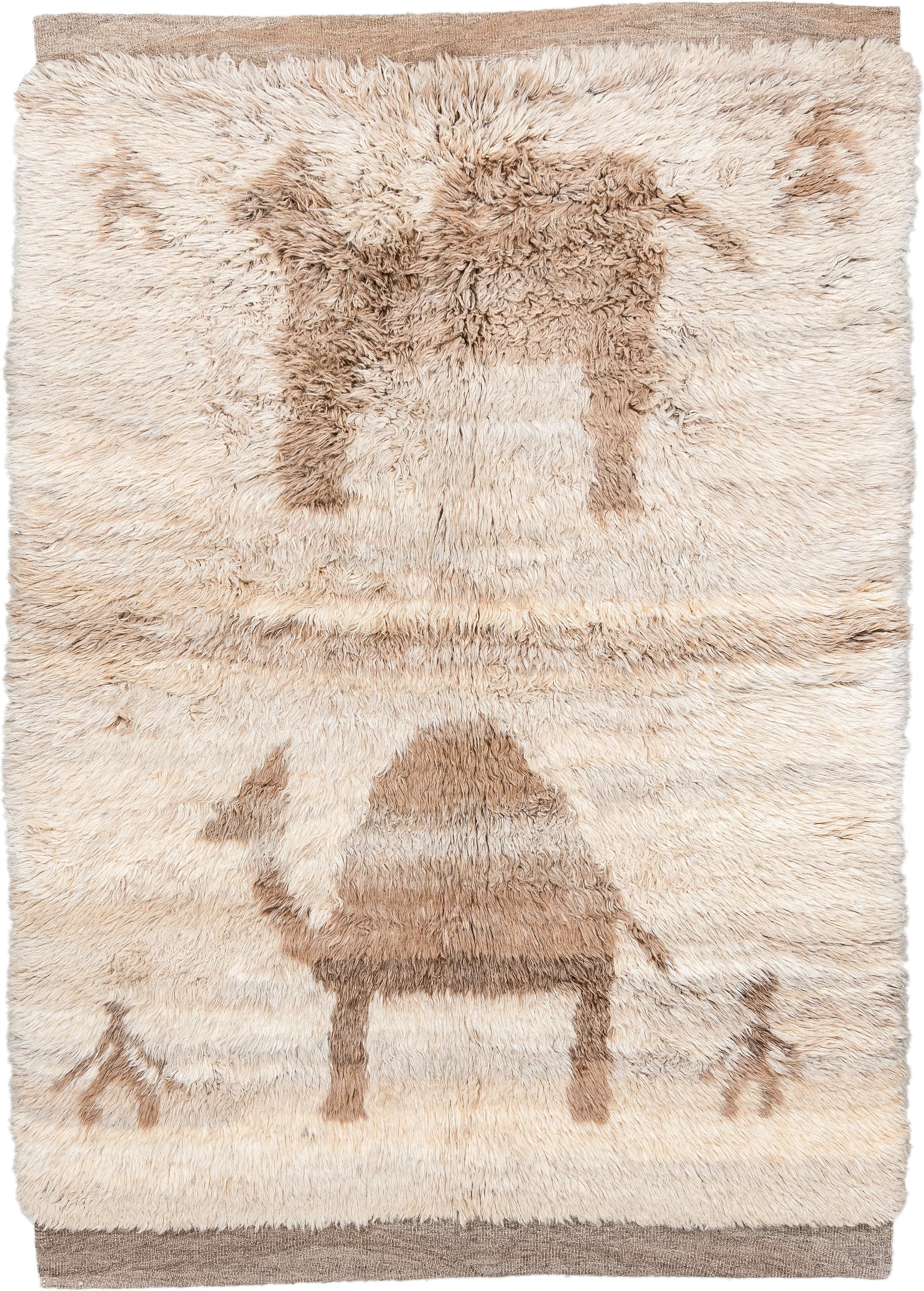 5' x 7' one-of-a-kind handmade vintage Moroccan rug. Color palette: ivory, cream, camel, taupe, beige, gray