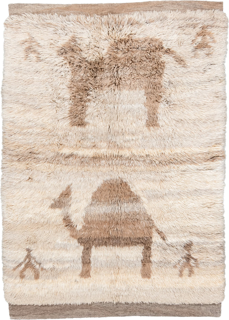 5' x 7' one-of-a-kind handmade vintage Moroccan rug. Color palette: ivory, cream, camel, taupe, beige, gray