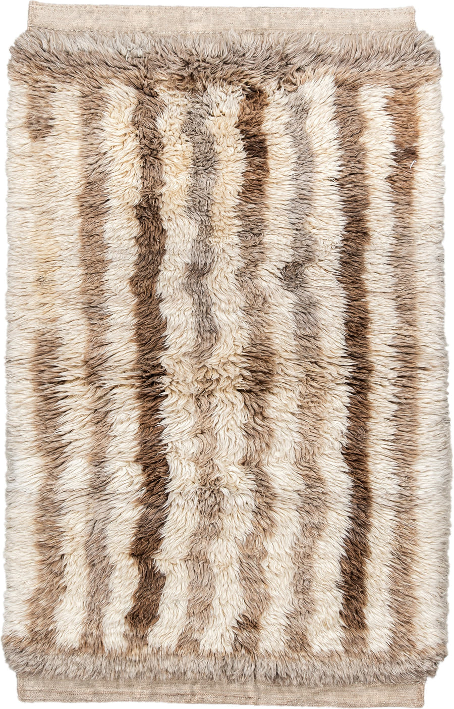3' x 5' one-of-a-kind handmade vintage Moroccan small size rug. Color palette: ivory, taupe, brown, cream, greige, beige