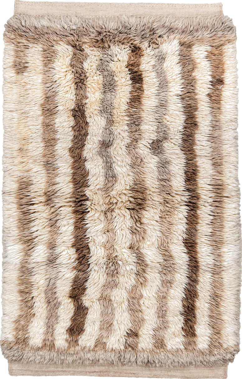 3' x 5' one-of-a-kind handmade vintage Moroccan small size rug. Color palette: antiquewhite, black, blanched almond, brown