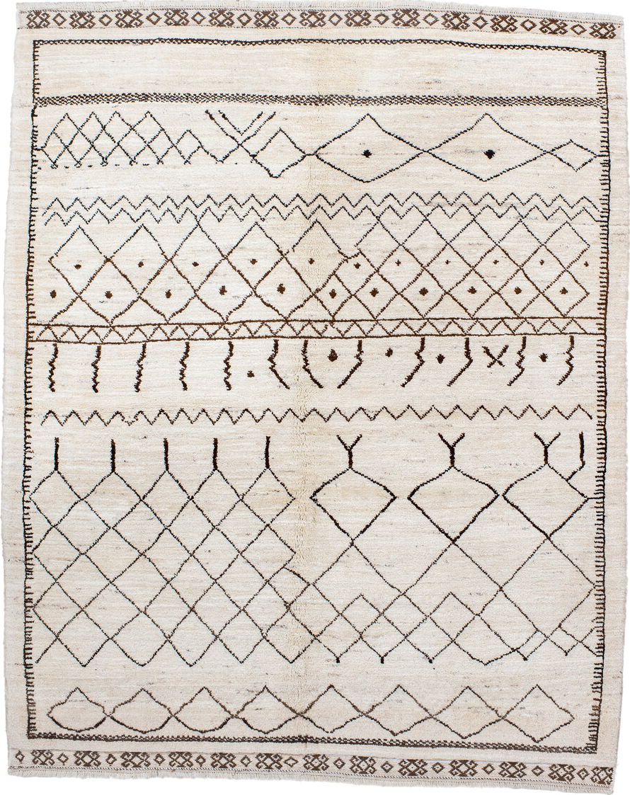 5' x 6' one-of-a-kind handmade vintage Moroccan rug. Color palette: antiquewhite, black, blue, brown, burlywood, dark gray