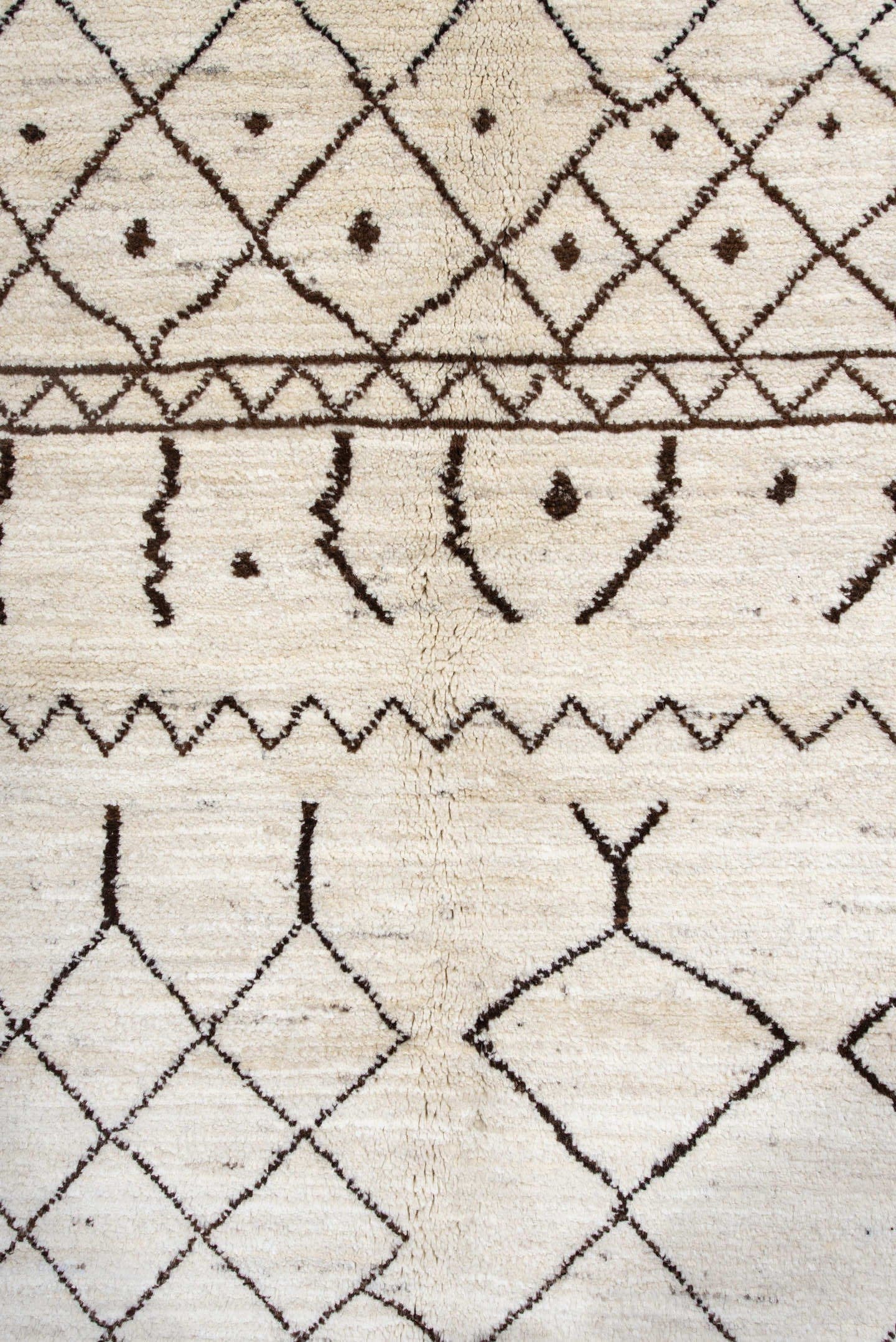 5' x 6' one-of-a-kind handmade vintage Moroccan rug. Color palette: ivory, brown, charcoal, taupe, gray, black, beige