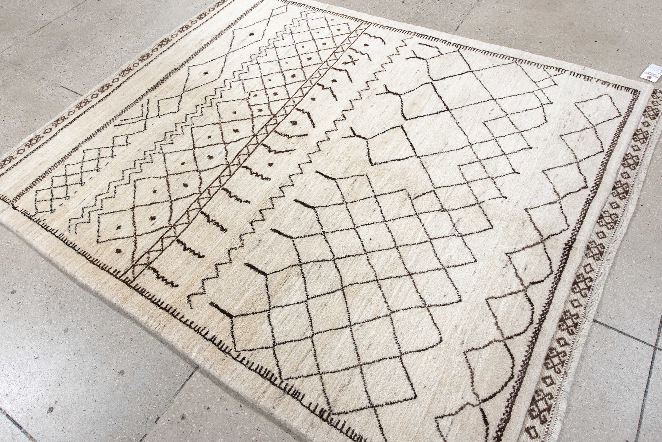 5' x 6' one-of-a-kind handmade vintage Moroccan rug. Color palette: ivory, brown, charcoal, taupe, gray, black, beige