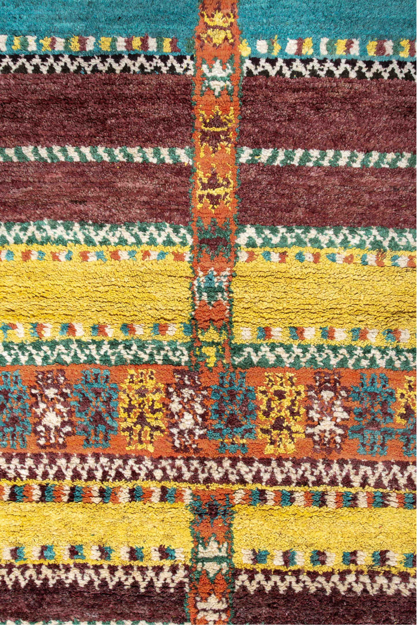 3' x 6' one-of-a-kind handmade vintage Moroccan small size rug. Color palette: beige, black, blue, brown, cadet blue