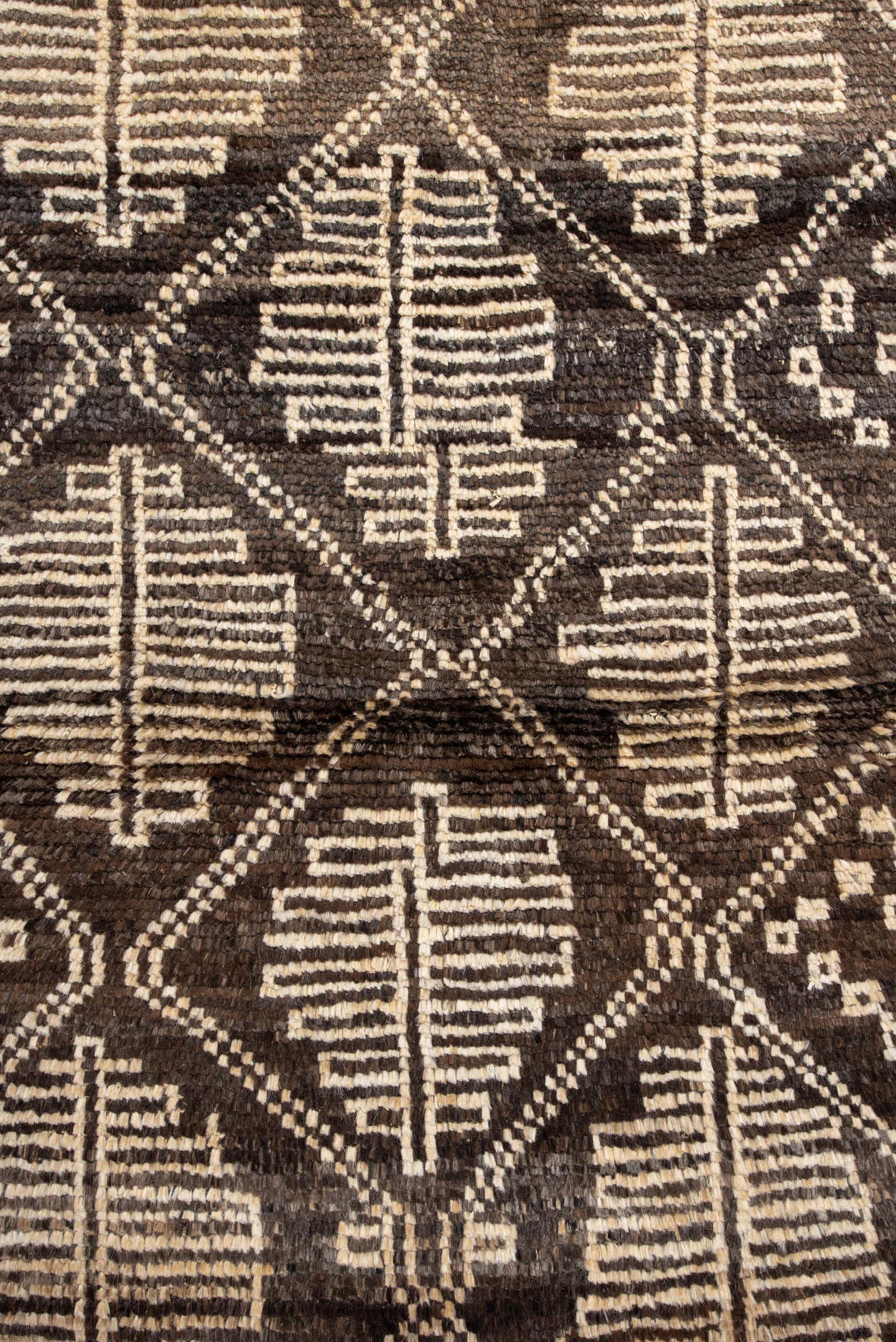 3' x 5' one-of-a-kind handmade vintage Moroccan small size rug. Color palette: brown, ivory, taupe, charcoal, beige, gray