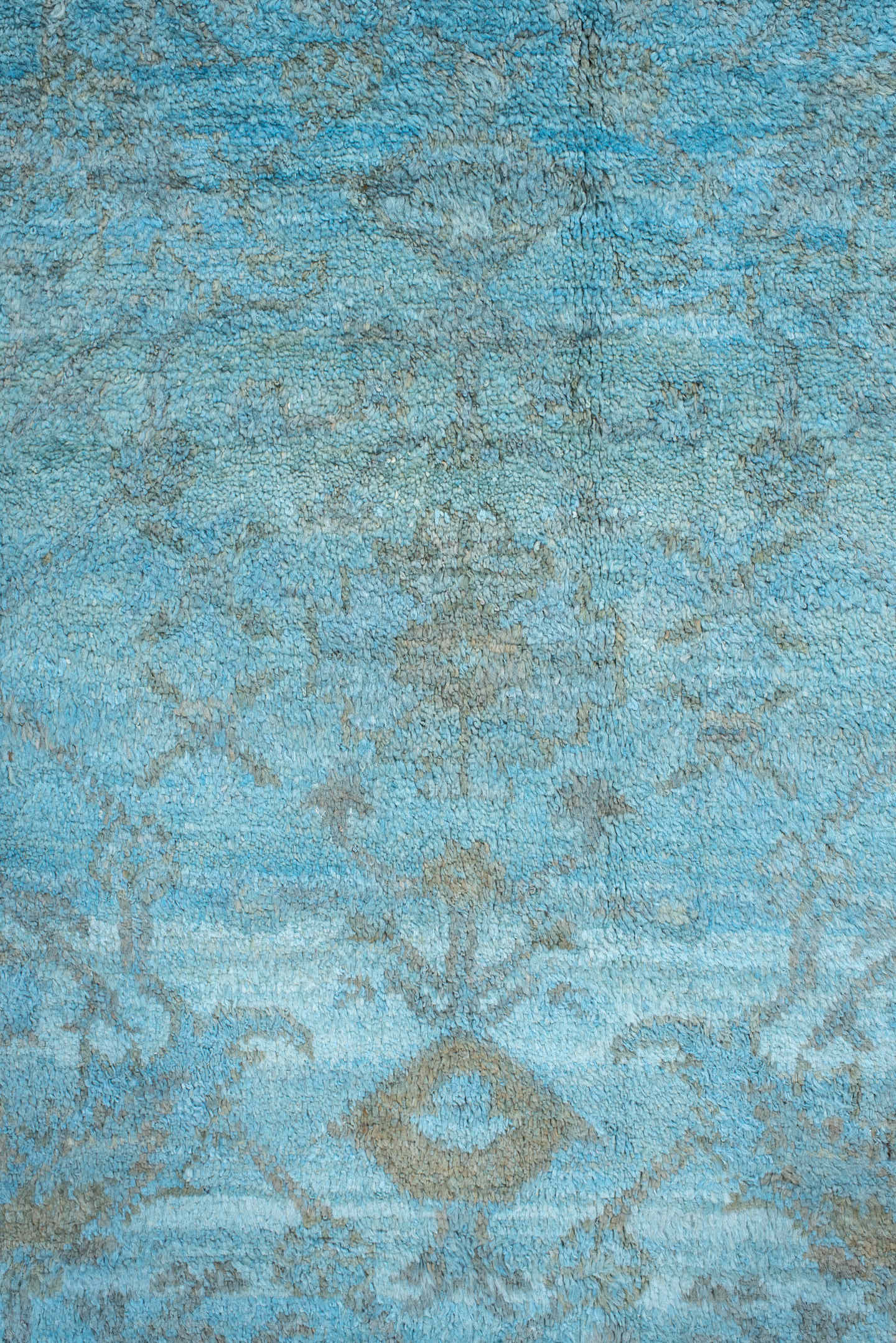 8' x 9' one-of-a-kind handmade vintage Oushak rug. Color palette: sky blue, silver, slate, ice blue, gray, light blue