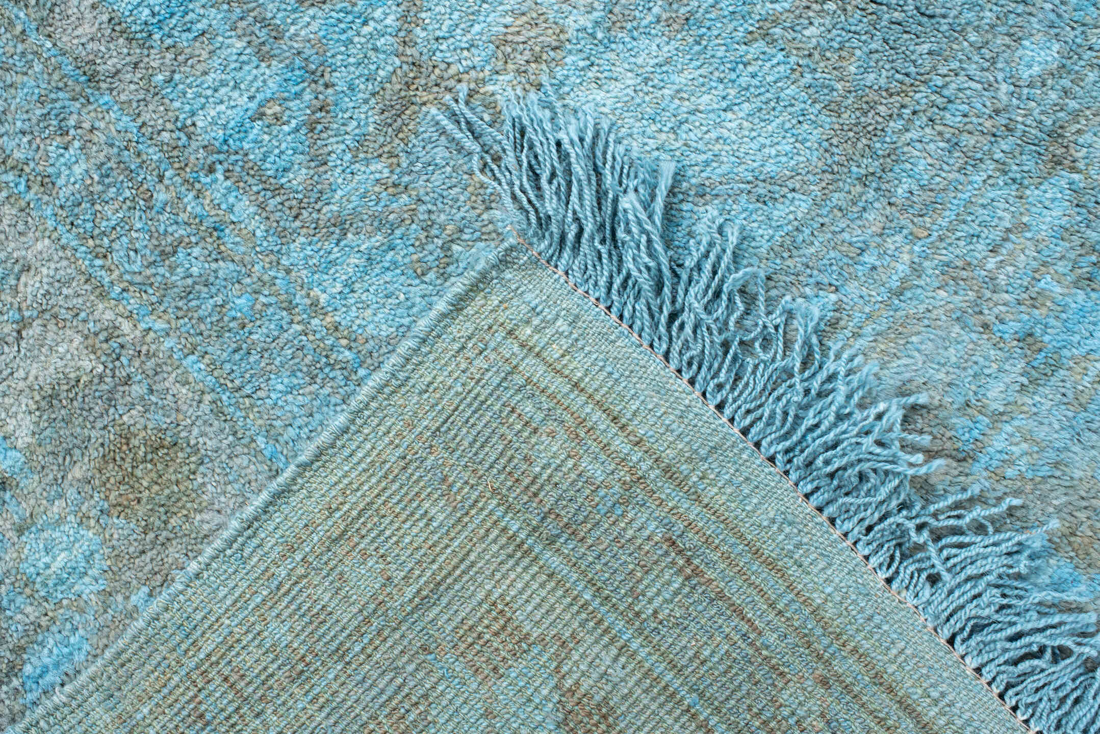8' x 9' one-of-a-kind handmade vintage Oushak rug. Color palette: sky blue, silver, slate, ice blue, gray, light blue