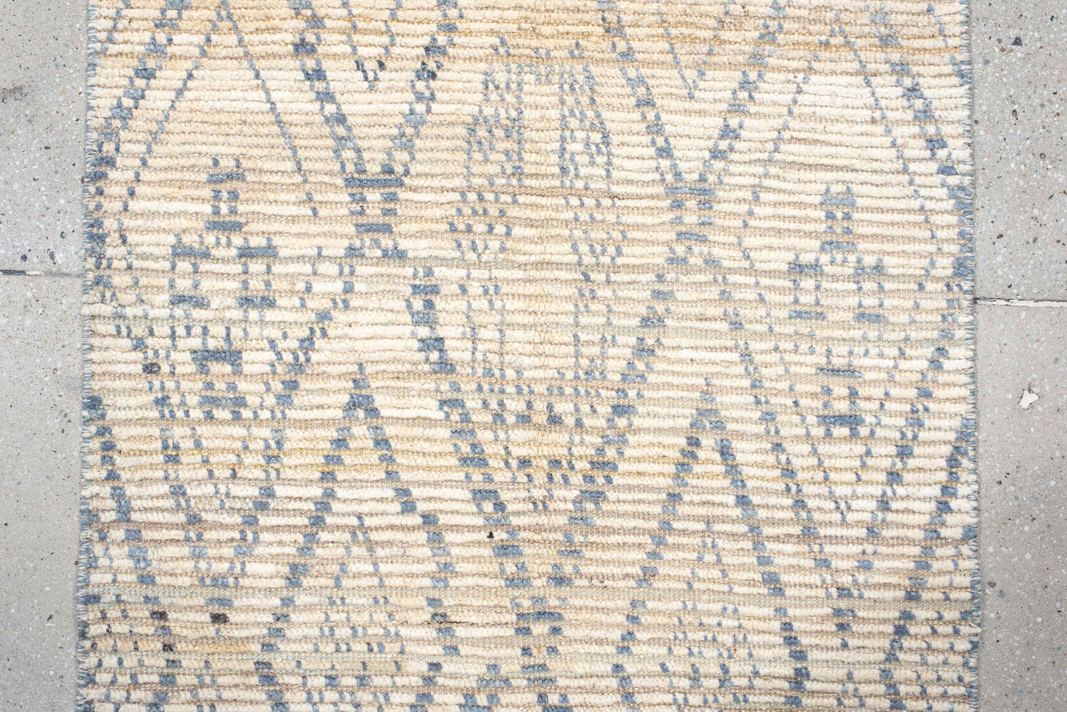 2' x 9' one-of-a-kind handmade vintage Tulu runner rug. Color palette: antiquewhite, beige, blue, brown, dark gray, gray