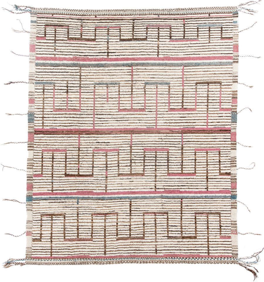8' x 10' one-of-a-kind handmade vintage Tulu large size rug. Color palette: ivory, brown, rose, pale_blue, taupe, pink, red