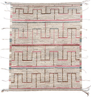 8' x 10' one-of-a-kind handmade vintage Tulu large size rug. Color palette: ivory, brown, rose, pale_blue, taupe, pink, red