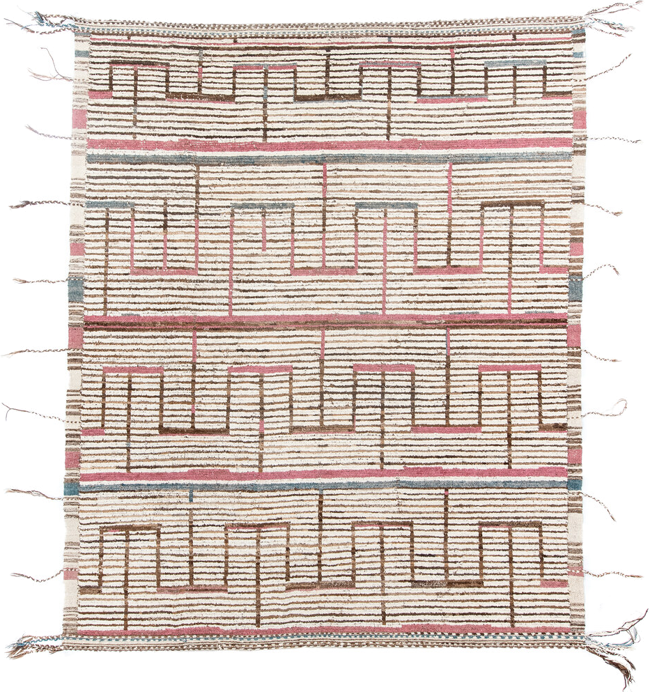 8' x 10' one-of-a-kind handmade vintage Tulu large size rug. Color palette: ivory, brown, rose, pale_blue, taupe, pink, red