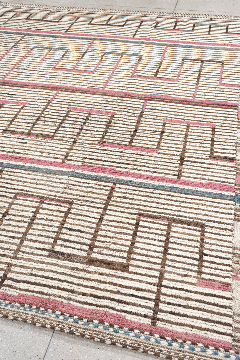 8' x 10' one-of-a-kind handmade vintage Tulu large size rug. Color palette: ivory, brown, rose, pale_blue, taupe, pink, red