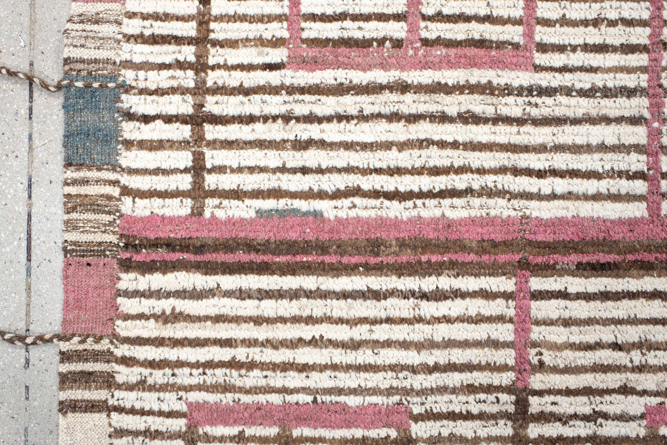 8' x 10' one-of-a-kind handmade vintage Tulu large size rug. Color palette: ivory, brown, rose, pale_blue, taupe, pink, red