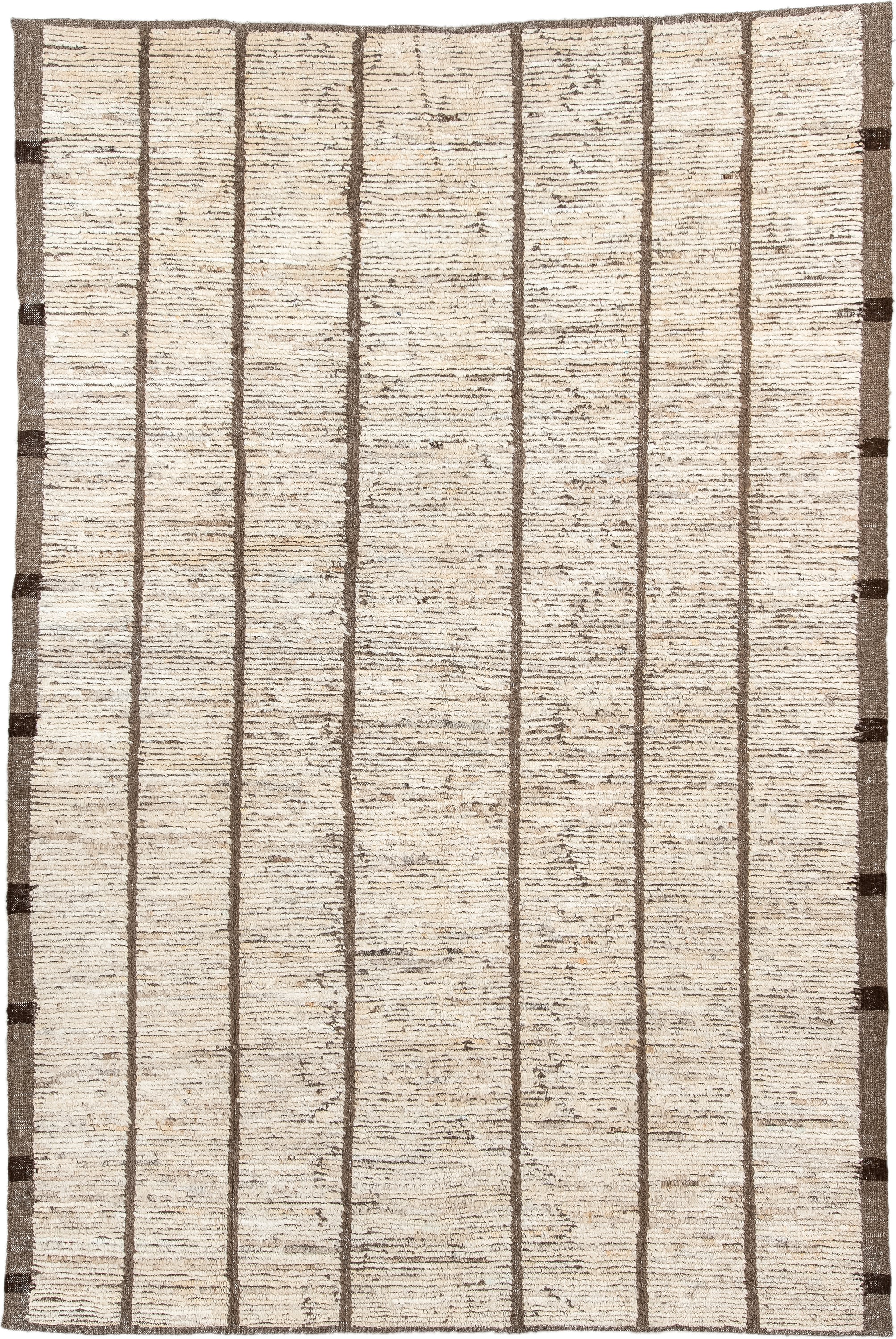 6' x 8' one-of-a-kind handmade vintage Tulu medium size rug. Color palette: ivory, taupe, brown, cream, charcoal, beige