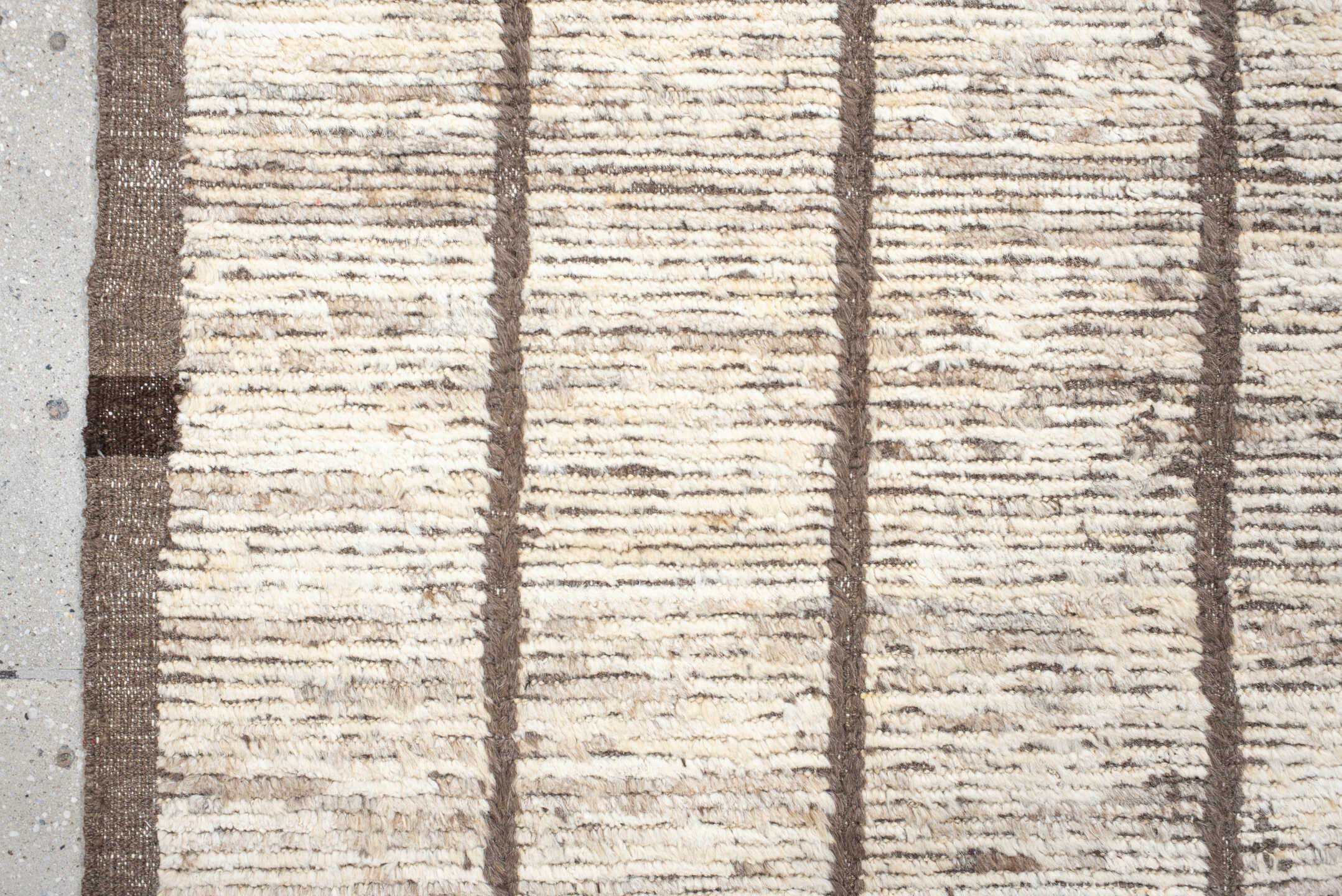 6' x 8' one-of-a-kind handmade vintage Tulu medium size rug. Color palette: ivory, taupe, brown, cream, charcoal, beige