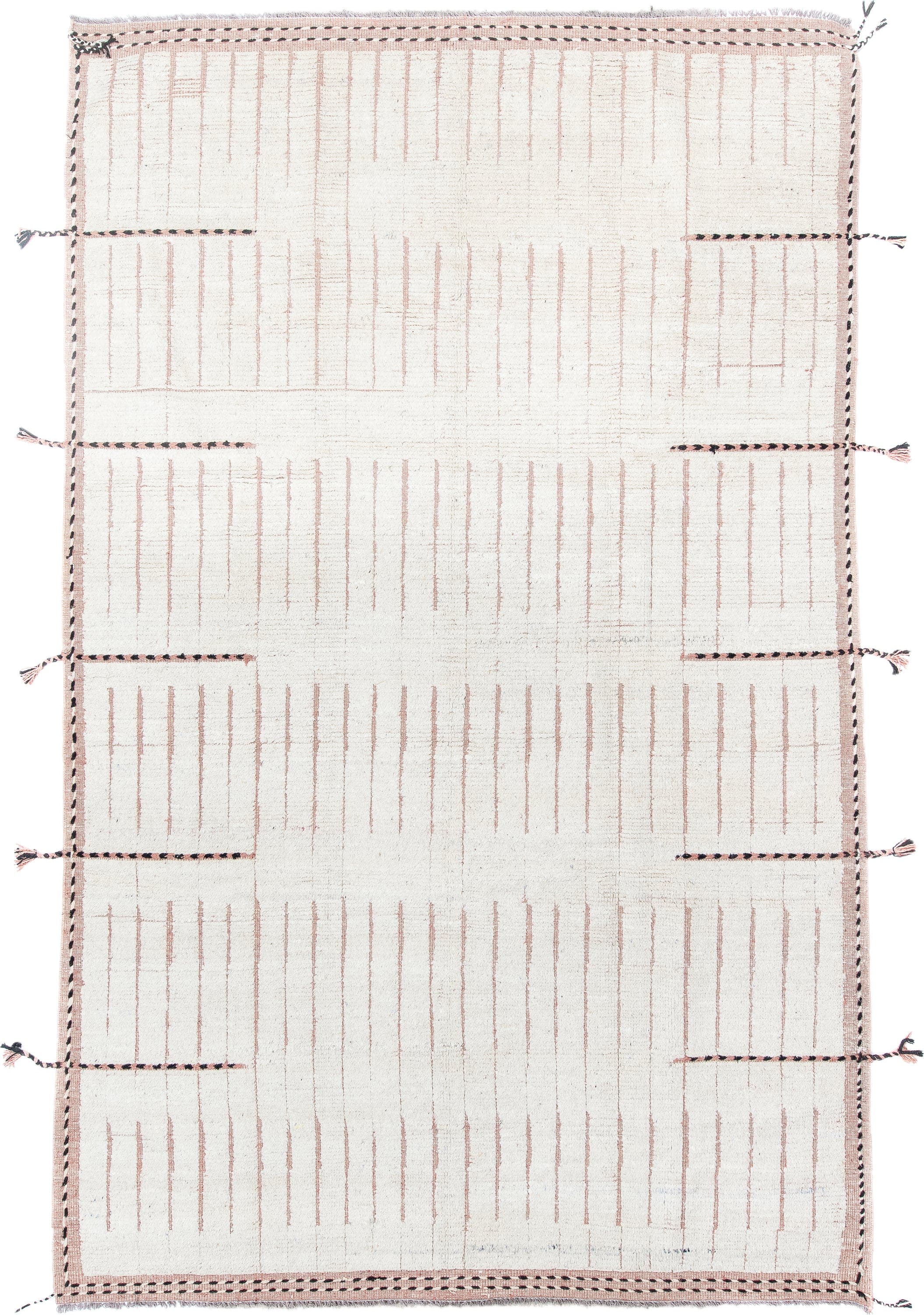 7' x 12' one-of-a-kind handmade vintage Tulu large size rug. Color palette: ivory, blush, charcoal, cream, taupe, pink, gray