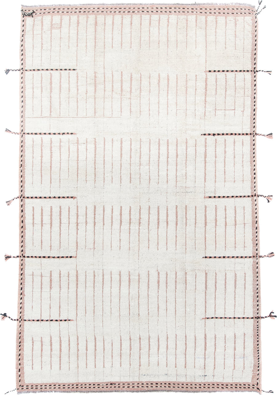 7' x 12' one-of-a-kind handmade vintage Tulu large size rug. Color palette: ivory, blush, charcoal, cream, taupe, pink, gray